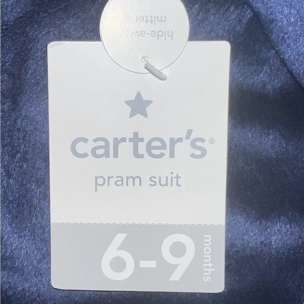 Carters Baby Blue Plush Pram with Monkey Snow Suit 6-9 Month NWT